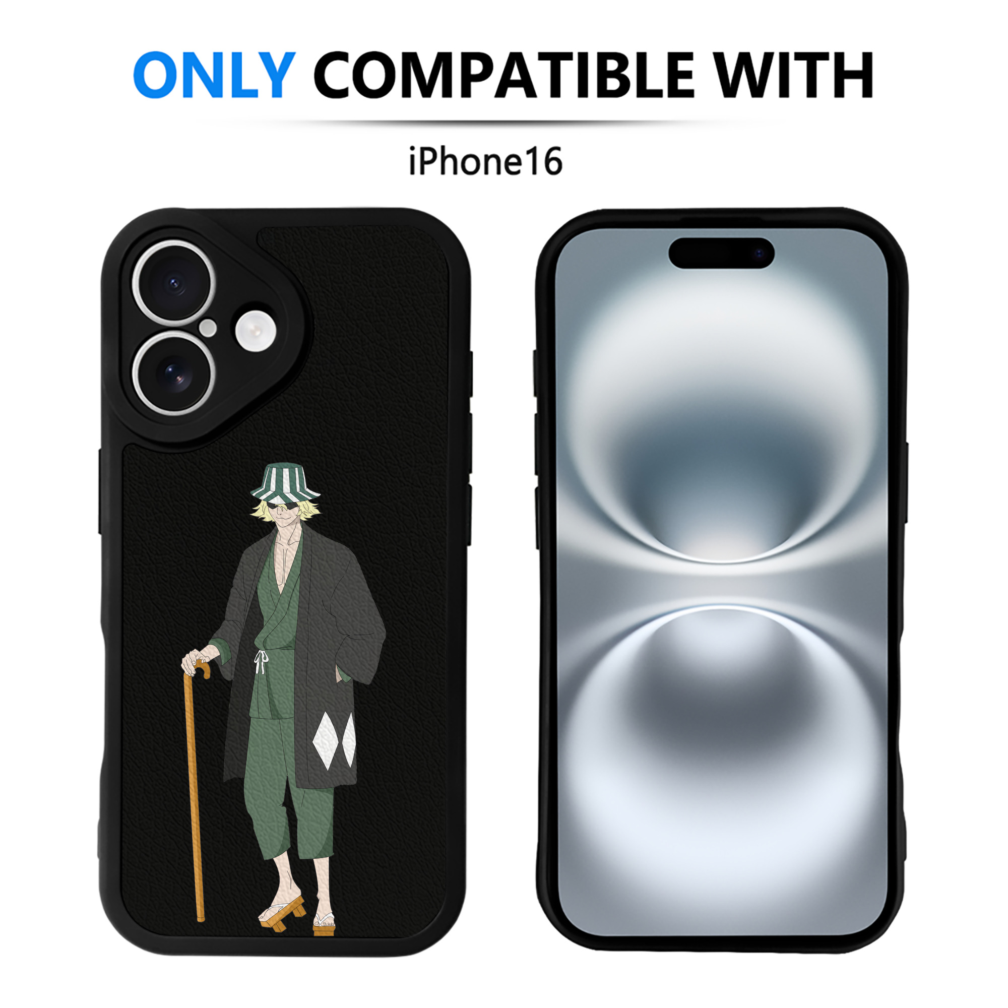 （画像用） "ブリーチ 浦原 喜助（うらはら きすけ） BLEACH Urahara Kisuke " 【iPhone 16シリーズ対応】シリコンスマホケース（レザー調） 材質：シリコン